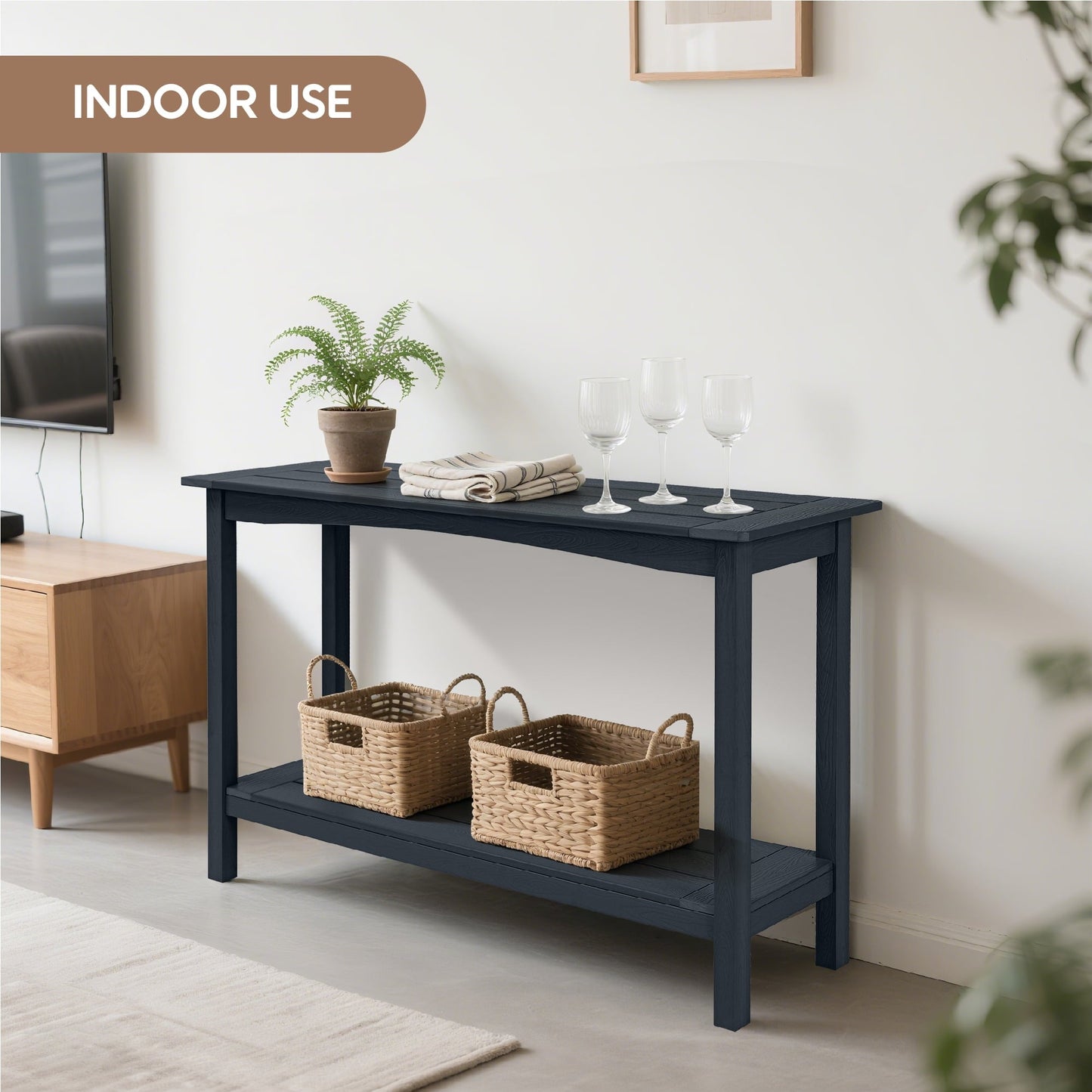 Bstjewey Outdoor 48" 2-Tier Console Table, Weatherproof HIPS, Black