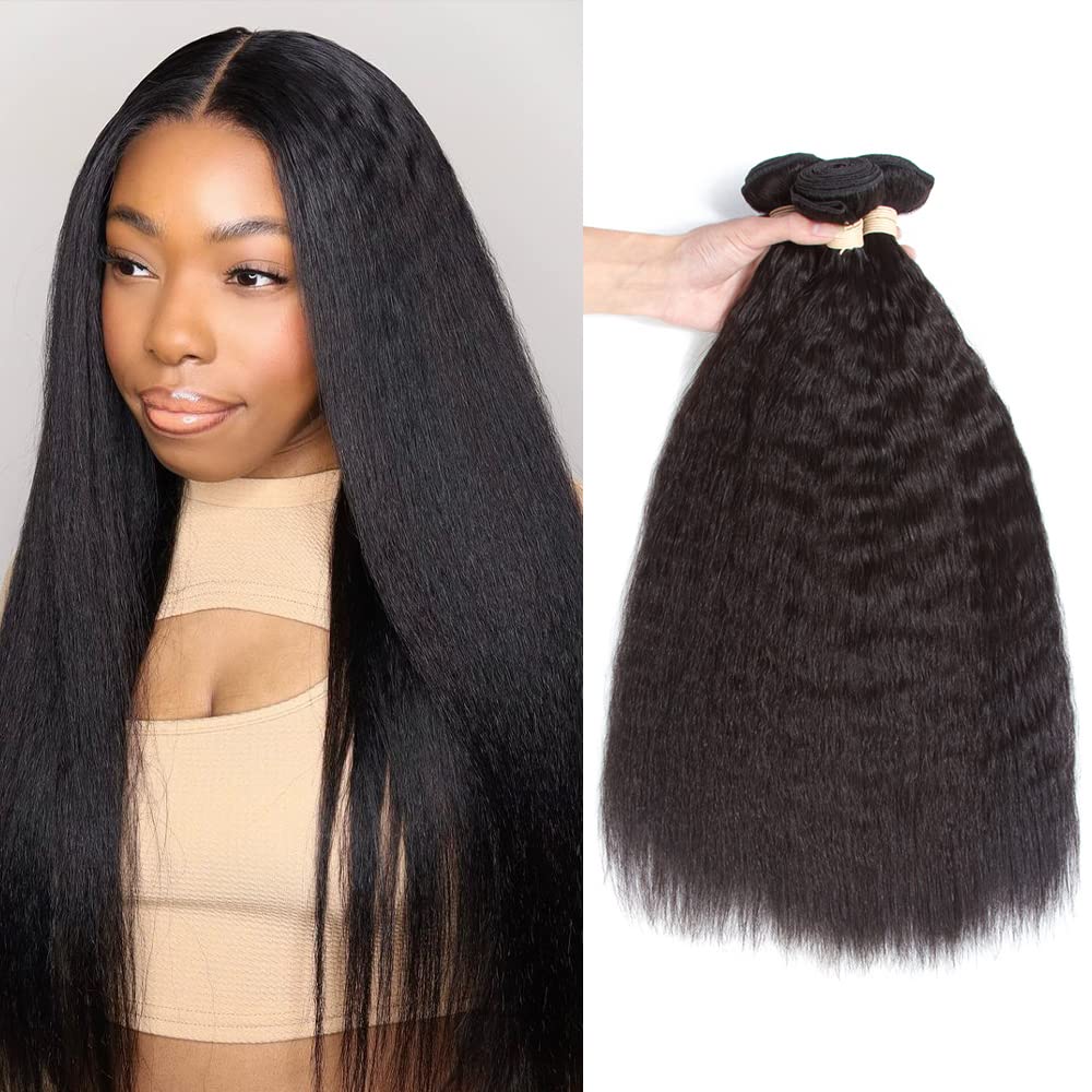 Kinky Straight Hair Bundles, Kerriana 18 20 22 Inch Black Bundles Human Hair 100% Unprocessed Human Hair Bundles Yaki For Black