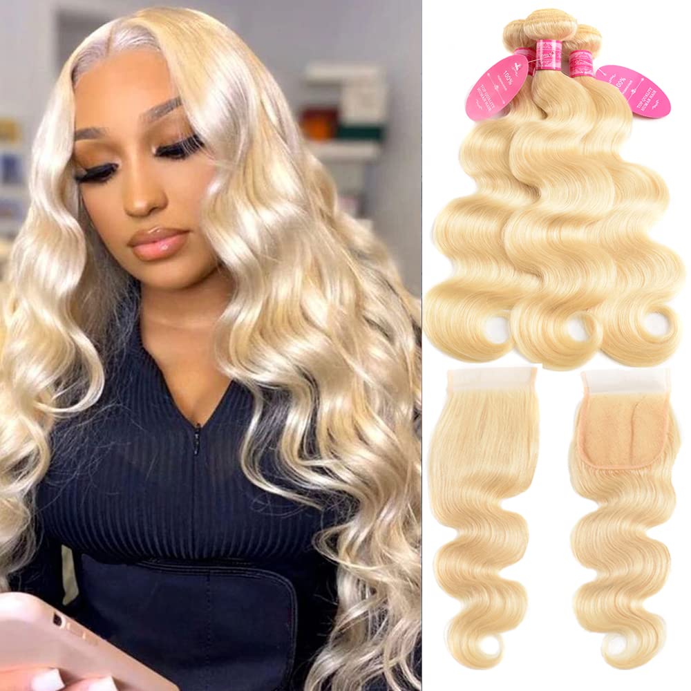 Yisea 613 Blonde Bundles With Closure Brazilian Body Wave 3 Bundles With Closure Blonde Human Hair Bundles With Closure Remy Hai