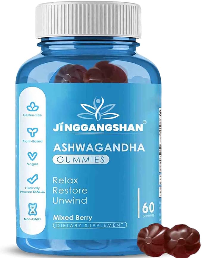 (60 Count) Ashwagandha Gummies KSM-66 - Mixed Berry, Vegan, Plant Based, Non-GMO, Gluten-Free & Gelatin Free Relax, Organic Ashwa Root Extract Supplement for Immune Support