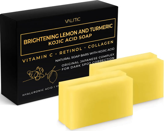 Valitic Brightening Lemon & Turmeric Kojic Acid Soap With Vitamin C, Retinol, Collagen - Original Japanese Complex Infused With