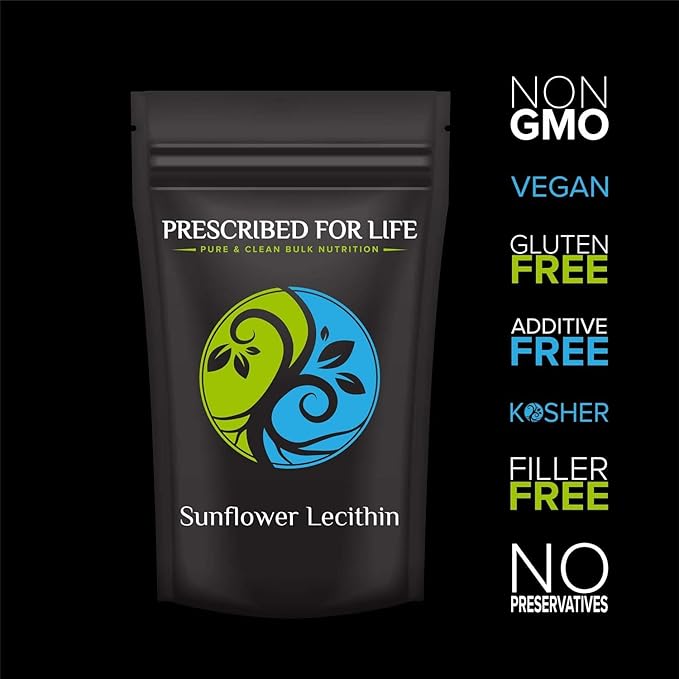 Prescribed For Life Sunflower Lecithin Powder, Unbleached, Gluten Free, Vegan, Non GMO, Soy Free, Kosher, Naturally Rich in Choline & Essential Fatty Acids (5kg / 11lb)