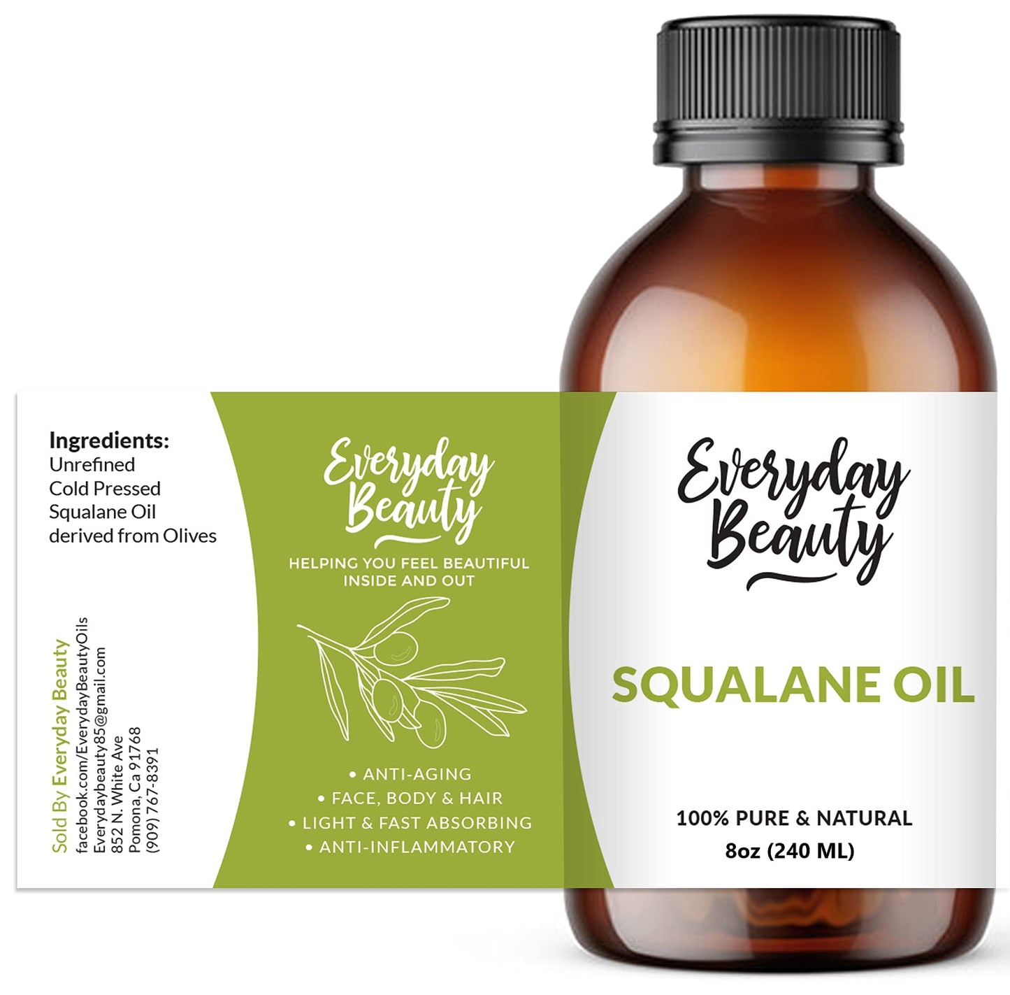 Squalane Oil - 100% Pure & Natural Plant Derived Facial Oil 8Oz Bulk - Cold Pressed And Unrefined Premium Grade Multipurpose Moi