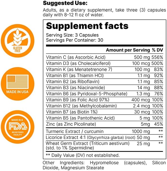 10-in-1 Immune Variant, Immune Booster Supplement with Vitamin B Complex, Zinc, Turmeric, Vitamins C & D for Immune Support and Defense, Immunity Multivitamin for Women & Men, 90 Capsules