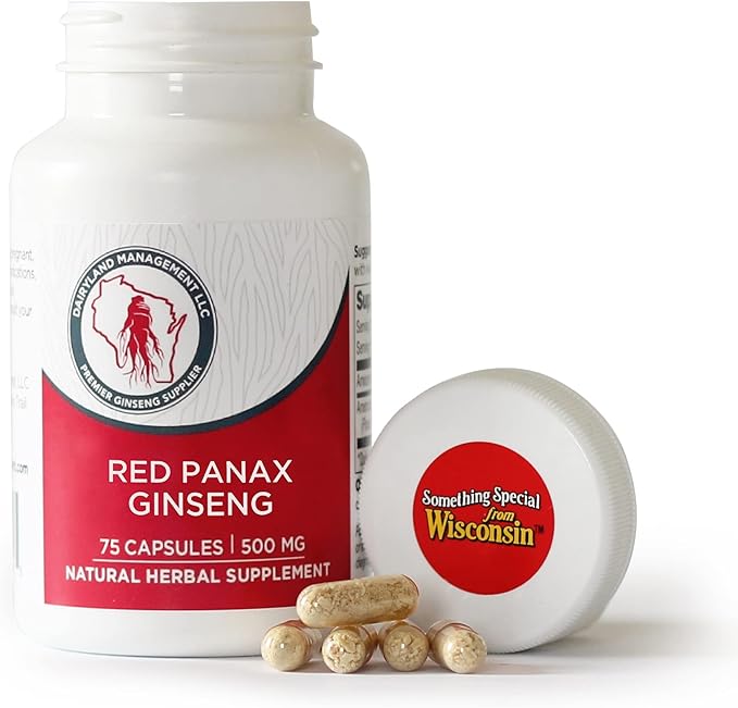 100% Authentic Korean Red Panax Ginseng Capsules -500 mg. Potent Ground Ginseng Root Extract Powder - No Fillers, Binders or Other Additives. (75 ct)