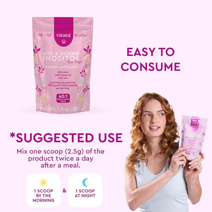| Myo Inositol (4g) & D-Chiro Inositol (1g) Ideal Mix 40:1 | Duration 45 Days | with Folic Acid + Vitamin D3 + Zinc, Powdered Dietary Supplement for Women (225 g)