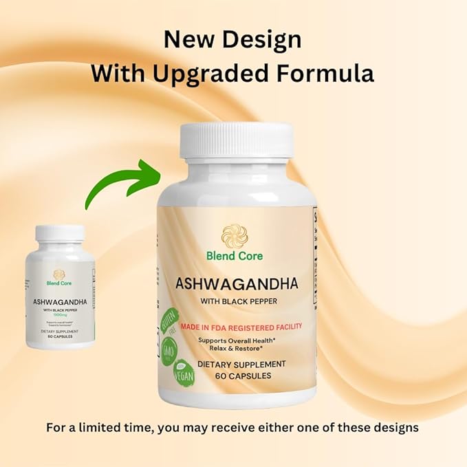 Ashwagandha with Black Pepper Ashwagandha Supplements – 60 Count Pure Ashwagandha Capsules for Immune Support, Energy Boost – Non-GMO Vegan Friendly Ashwagandha Complex