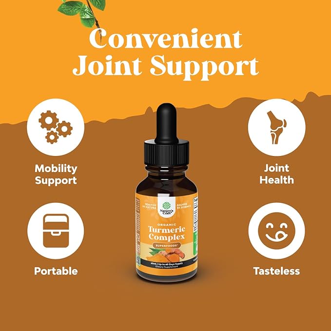 Organic Turmeric Liquid Drops for Adults - Turmeric Curcumin with Black Pepper, Cinnamon & Ginger Extract Liquid for Joint Pain, Mobility & Inflamation - Curcumin Drops for Immune Support - 60ml (2oz)
