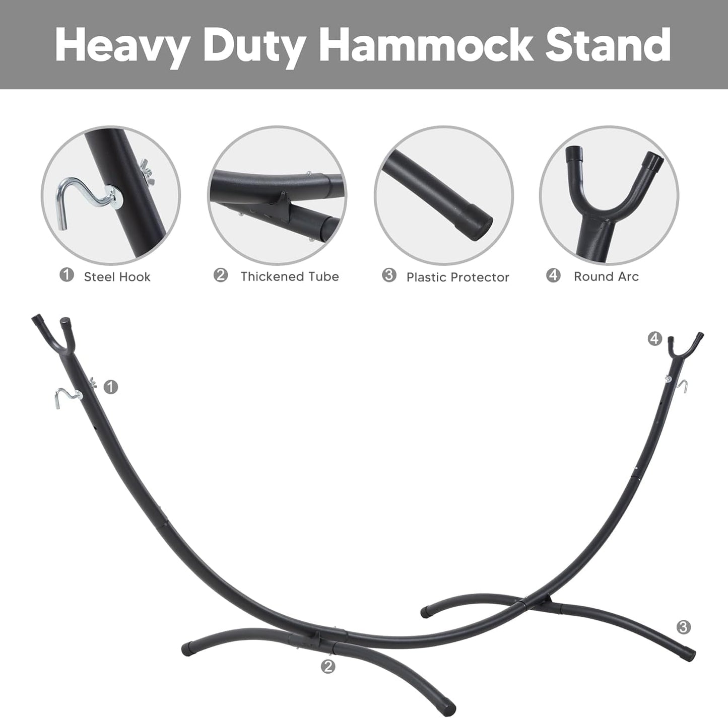 SUNCREAT Hammocks Standing Patio Hammock, Portable Hammock with Stand Foldable, Dark Gray