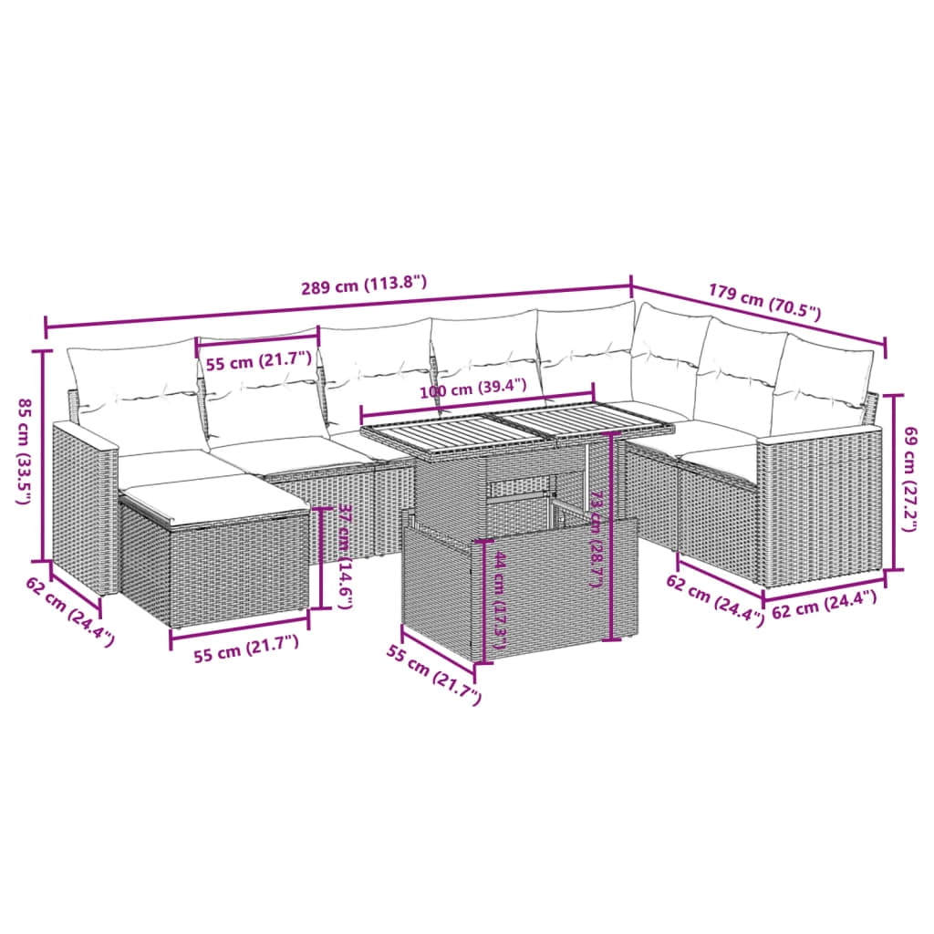 vidaXL Garden Sofa Set Black PE rattan Large Modular Garden Sofa Set