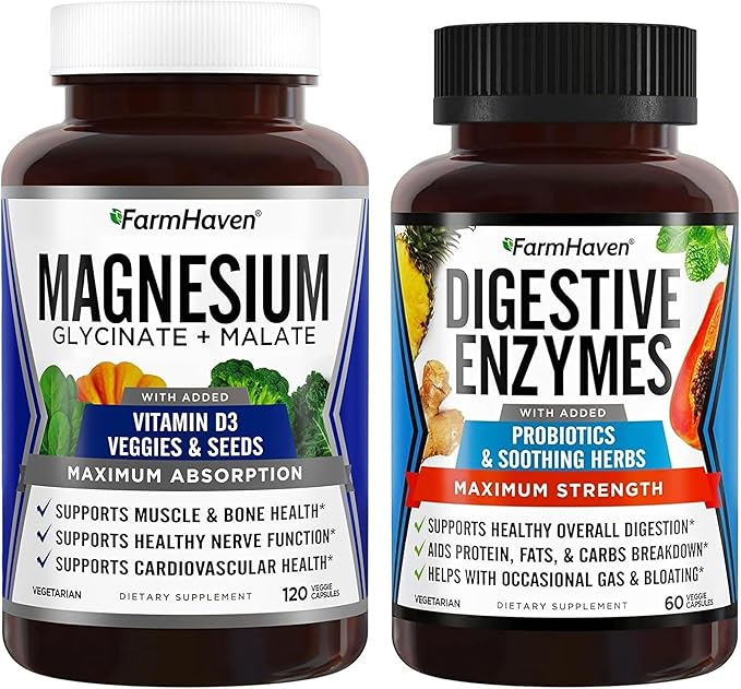FarmHaven Digestive Enzymes with 18 Probiotics & Herbs Magnesium Glycinate & Malate Complex