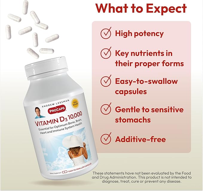 ANDREW LESSMAN Vitamin D3 10,000 IU 360 Capsules - High Potency, Essential for Calcium Absorption, Supports Bone Health, Healthy Muscle Function, Immune System, More. Small Easy to Swallow Capsules