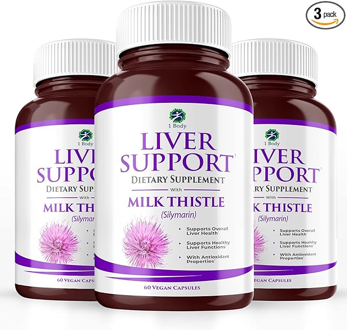 1 Body Liver Support Triple Pack - 180 Capsules - Milk Thistle and Dandelion Root