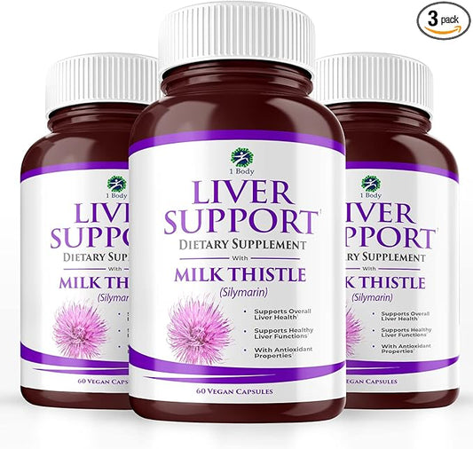 1 Body Liver Support Triple Pack - 180 Capsules - Milk Thistle and Dandelion Root