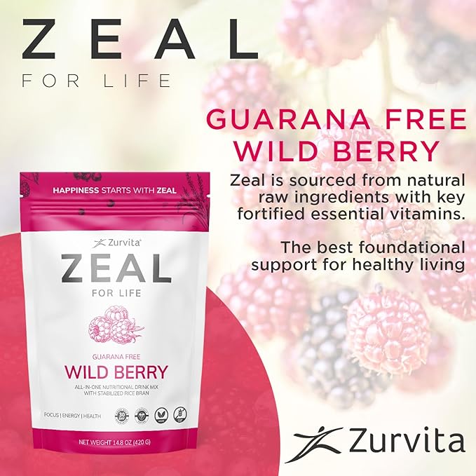 Zurvita - Zeal for Life 30-Day Wellness Bag - Wild Berry (Guarana Free) - Nutritional Supplement for Vitality, Immunity, and Wellness - 420 Grams