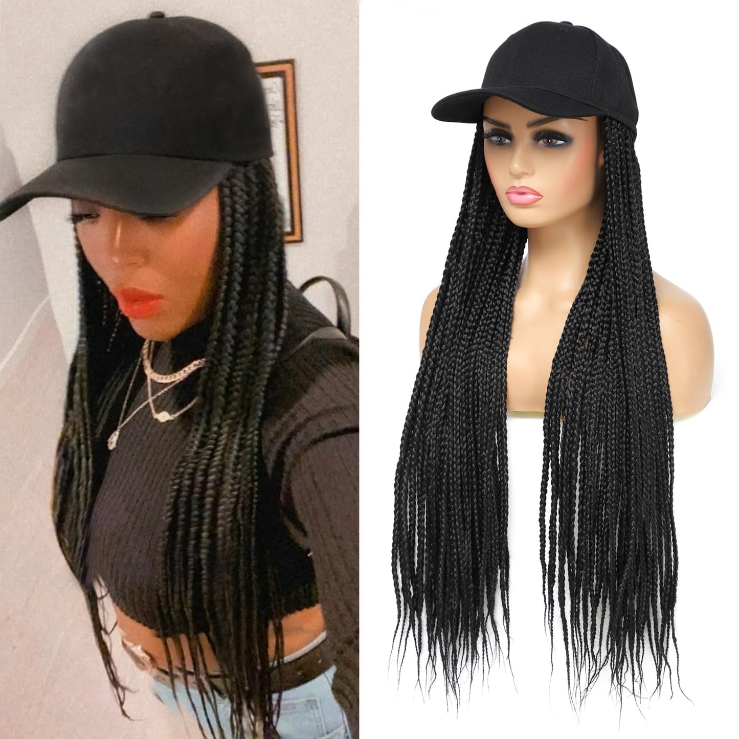 Yunkang Braided Baseball Cap Wig Box Braid Hair Extensions With Hat Ombre Color Synthetic Hair Cap Wig With 24Inch Long Braiding