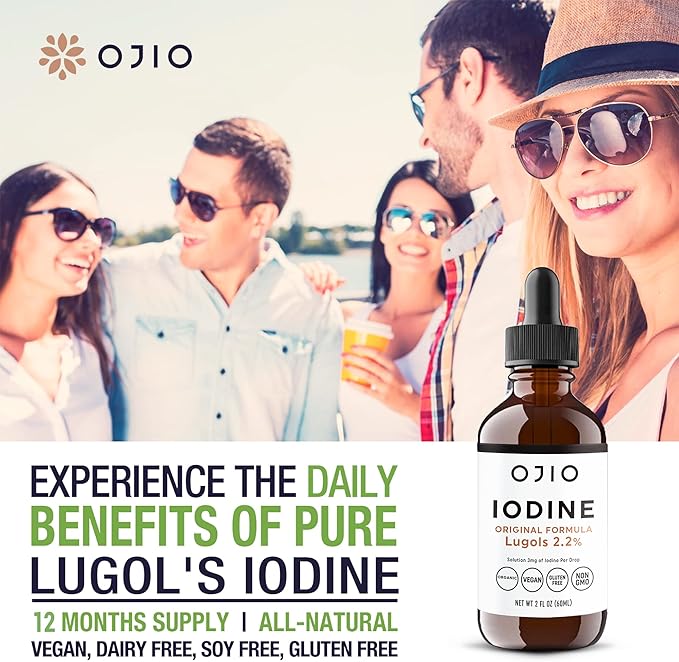 Lugols Iodine Solution 2% - 1 Year Supply - High Potency Liquid Oral Iodine Drops with Superior Absorption – Improves Overall Health & Energy for Women, Men, Kids - 2 fl Oz (Pack of 1)