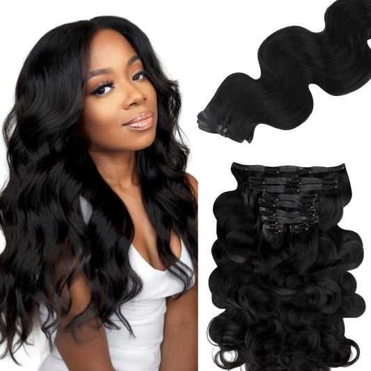 Lashey Seamless Clip In Hair Extensions Human Hair 130G 9Pcs 18 Inch Body Wave #1 Jet Black Clip In Hair Extensions For Women Na