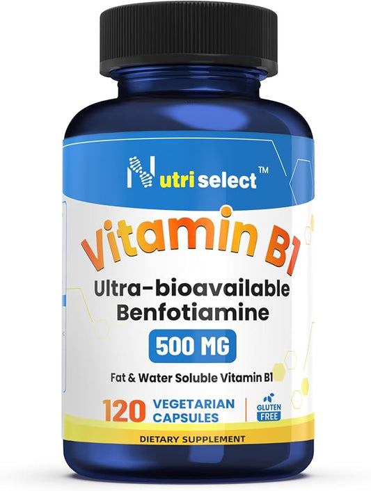 120 Capsules containing 500 mg of Vitamin B1, Non-GMO, Vegan, Gluten Free, Benfotiamine
