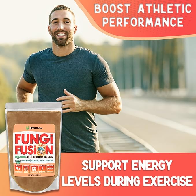 XPRS Nutra Fungi Fusion Organic Mushroom Powder Blend, Premium Blend of Lion's Mane, Reishi, Chaga, Cordyceps for Mental Clarity, Cognition, Energy and Immunity - 4 Ounce