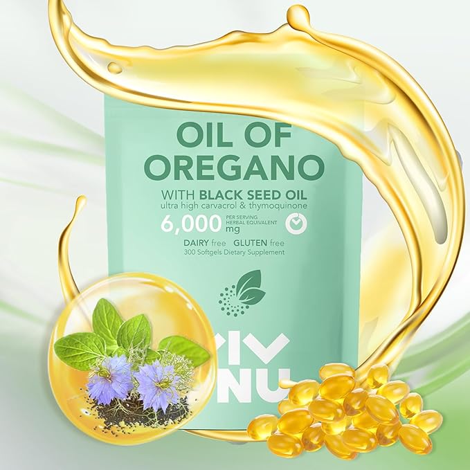 Oil of Oregano Capsules, Balanced Oil of Oregano with Black Seed Oil, Organic Oregano Oil Softgels,Carvacrol,Thymoquinone, Non-GMO