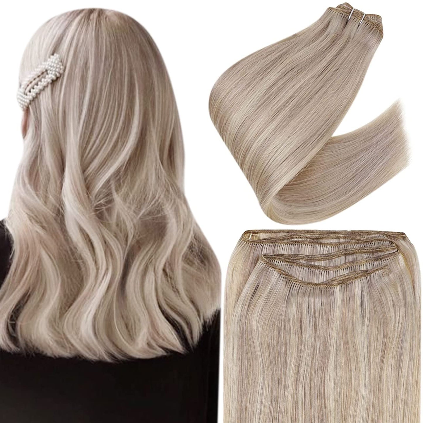 Easyouth Weft Hair Extensions Human Hair Blonde Sew In Extensions Ash Blonde Highlight Bleach Blonde Weft Hair Extensions Straig