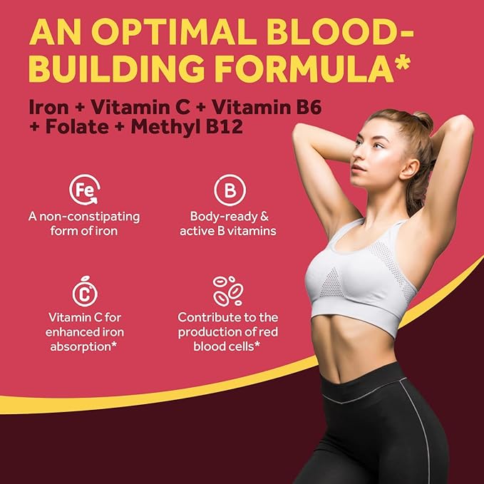 Doctor's Recipes Iron Supplement for Women Men - Gentle Iron Bisglycinate with Vitamin C, B6, Folate & B12 - Non-Constipating & Stomach Friendly Iron Pills for Blood & Energy Support, 180 Vegan Caps