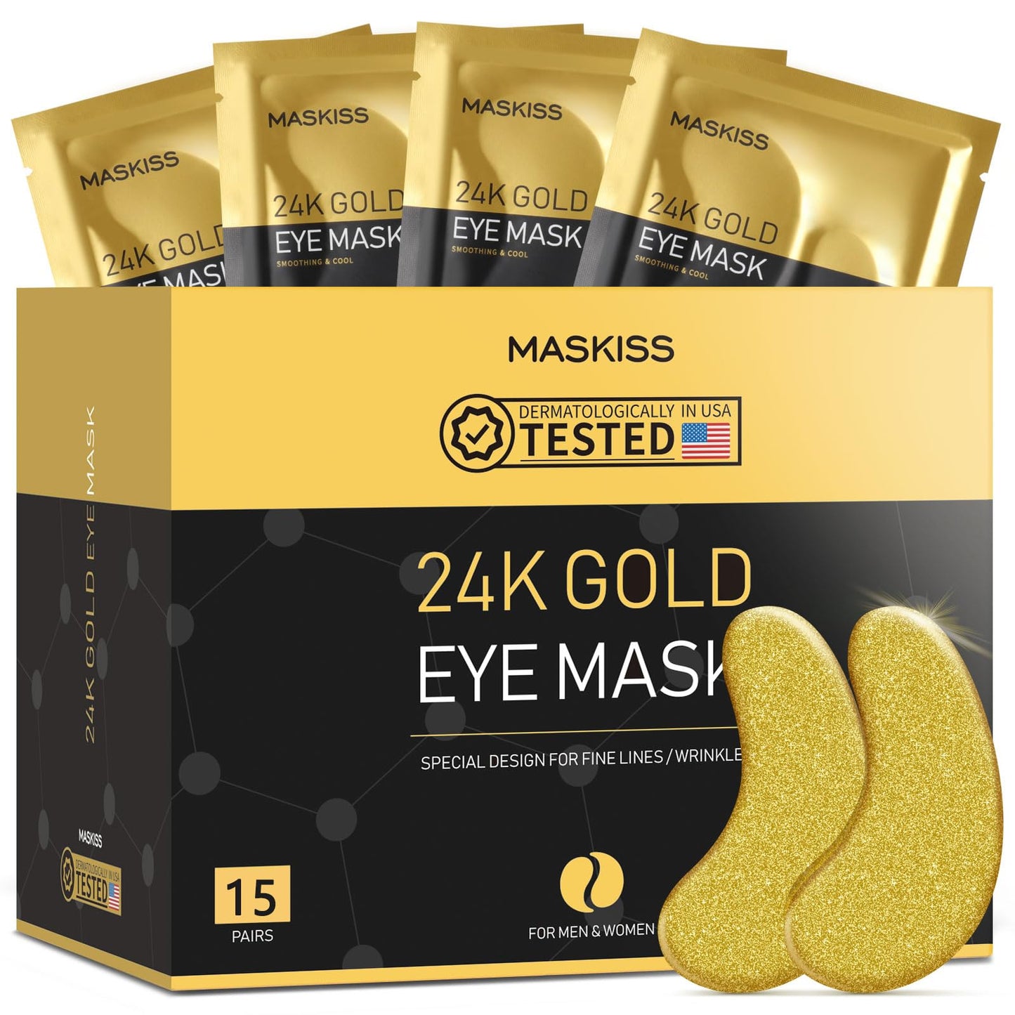 Maskiss 24K Gold Under Eye Patches (15 Pairs), Eye Mask, Collagen Skin Care Products, Eye Patches For Puffy Eyes, Eye Masks For