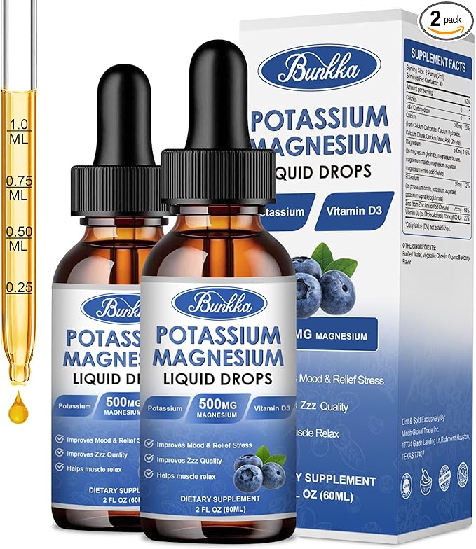 (2 Pack) Potassium Magnesium Supplement Liquid with Potassium, Magnesium,Calcium, Vitamin D3, Zinc, for Adult and Kid, Sugar Free
