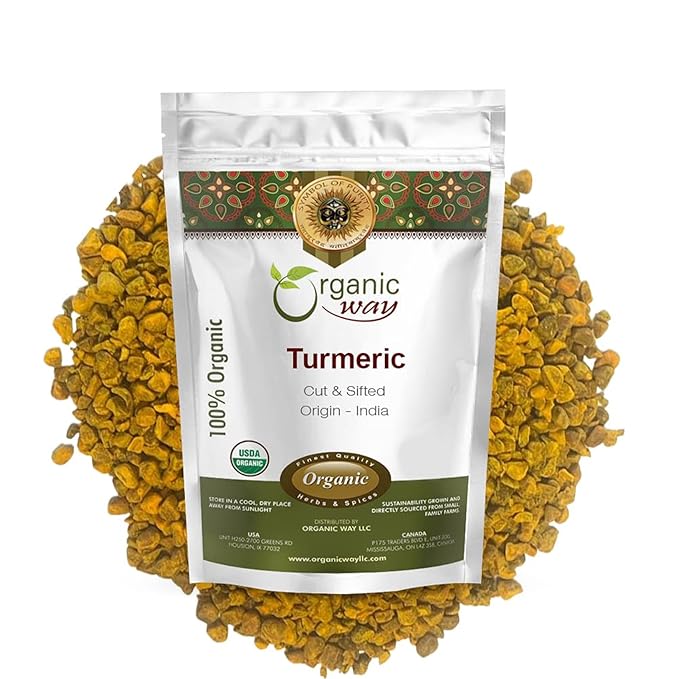 Organic Way Turmeric/Haldi Root Cut & Sifted (Curcuma longa) - Herbal Tea | Kosher & USDA Certified | Vegan, Non-GMO & Gluten Free | Tested for Heavy Metal and Purity | 100% Raw from India (1LBS / 16Oz.)