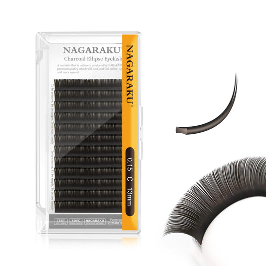 Nagaraku Double Tips Flat Ellipse Eyelash Extensions Supplies 0.15 C Curl 13Mm Natural Charcoal Color Faux Mink Super Soft Split