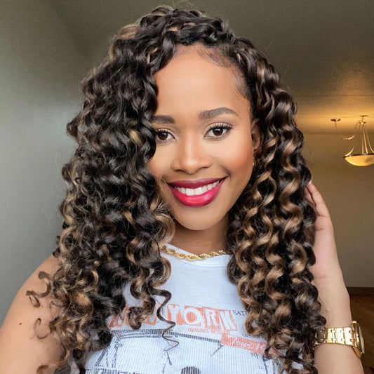 Toyotree Ocean Wave Crochet Hair - 14 Inch 8 Packs Brown Highlight 3 Tones Mid-Length Curly Deep Wave Crochet Hair, Synthetic Oc