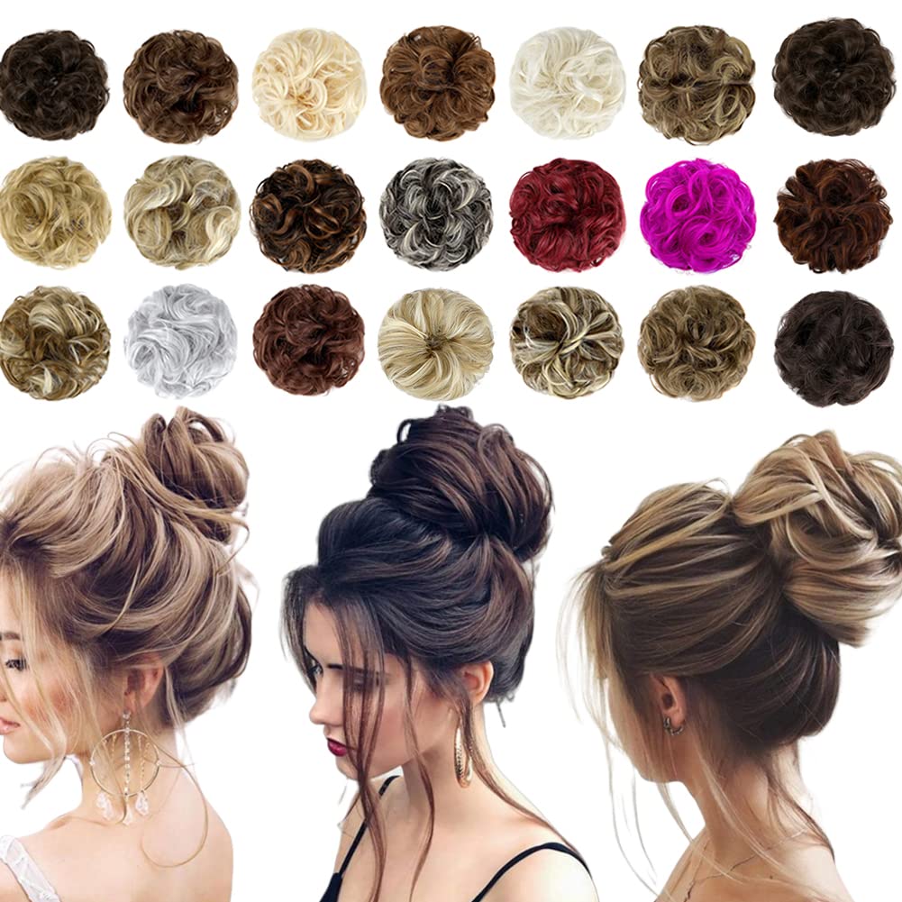 Qunlinta Messy Bun Hair Piece In Light Brown&Ash Blonde Synthetic Fiber Hair Extensions For Women Girls - Hair Pieces For Updo,