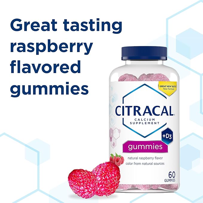 CITRACAL Calcium Supplement Gummies, Chewable Calcium with Vitamin D3, Supports Bone Health, Calcium Chews for Ages 12+, Natural Raspberry Flavor, 60 Count (Pack of 2)