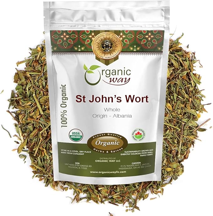 Organic Way St. John's Wort Whole (Hypericum perforatum) - Herbal Tea | European Wild-Harvest | Organic, Kosher & USDA Certified | Vegan, Non GMO & Gluten Free | Origin - Albania (1/4LBS / 4Oz)