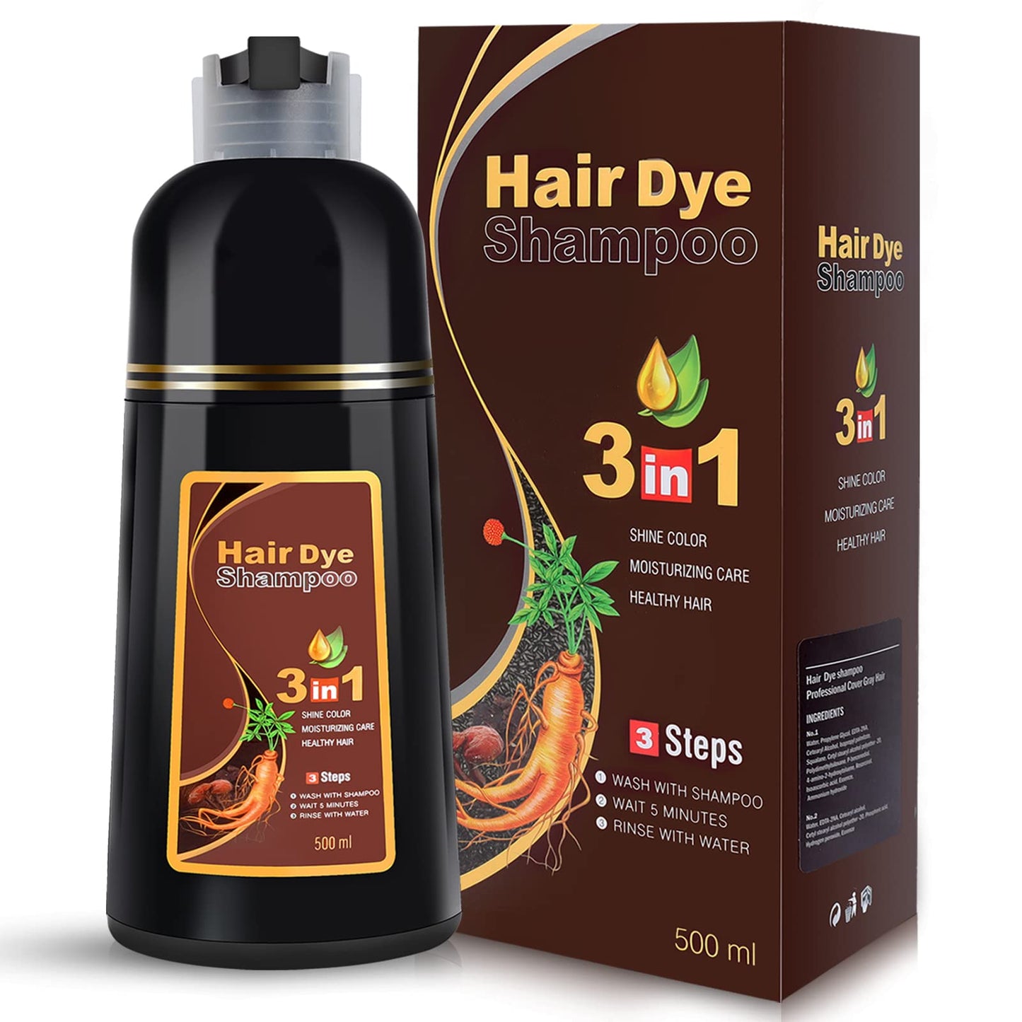 Iiimeidu Hair Dye Shampoo 3 In 1 For Gray Hair, Herbal Ingredients Shampoo Burgundy Hair Dye For Women Men, Grey Coverage Shampo
