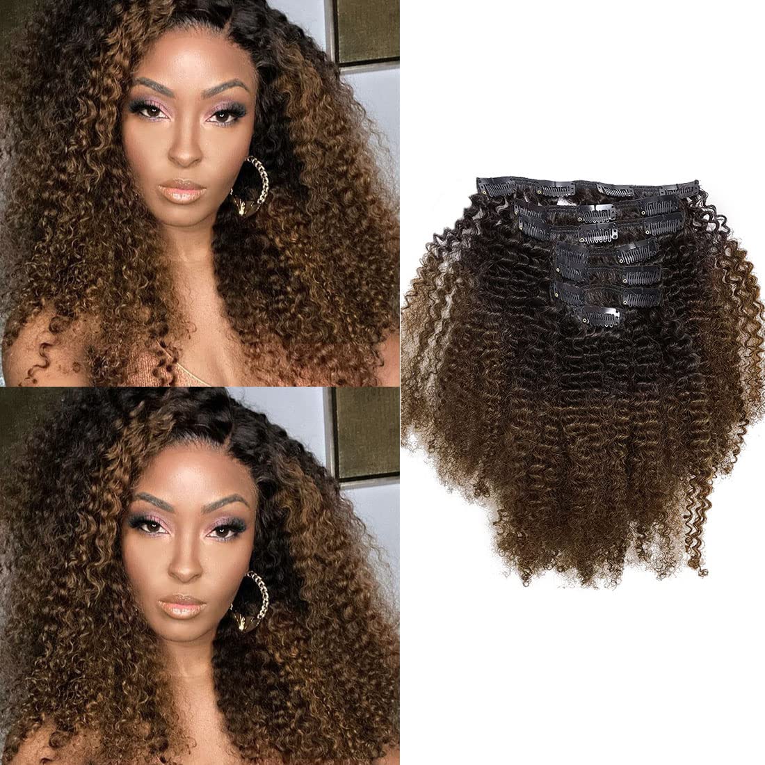 Caliee Virgin Hair Afro Kinky Curly Clip Ins Human Hair Extension Brazilian 4A And 4B Curly For African American Black Women Bro