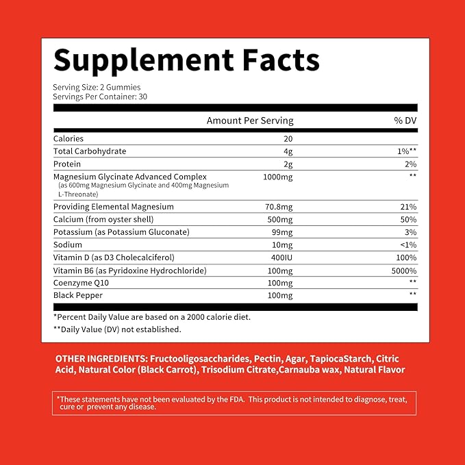 Magnesium Glycinate Gummies 1000mg - for Adults Magnesium Potassium Supplement with Vitamin D, B6, CoQ10 for Calm Mood & Sleep Support - 120 Strawberry Gummies -2 Pack