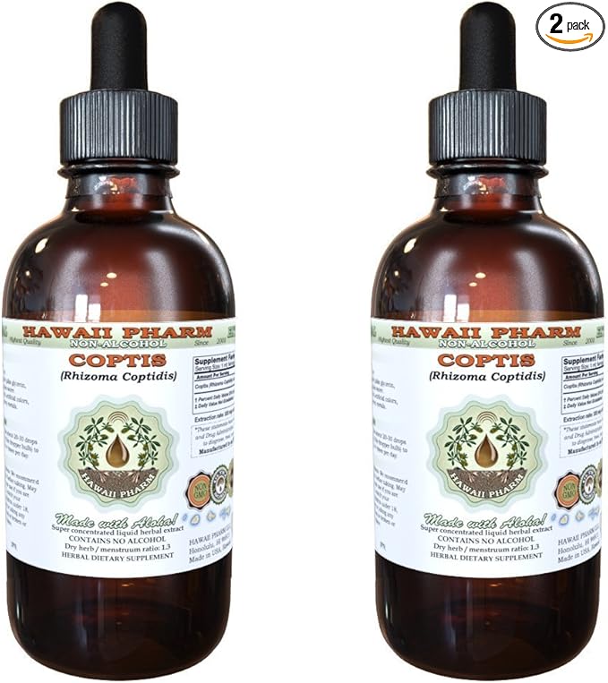 Coptis Alcohol-Free Liquid Extract, Coptis (Rhizoma Coptidis) Dried Root Glycerite Hawaii Pharm Natural Herbal Supplement 2x2 oz