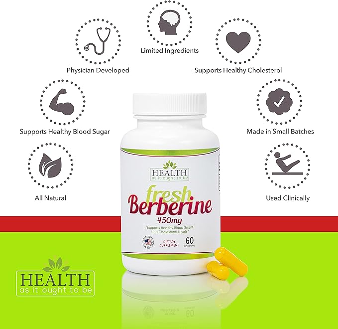 Health As It Ought To Be Fresh Berberine 450mg Supplement | Contains Only Berberine | No Preservatives | 60 Capsules