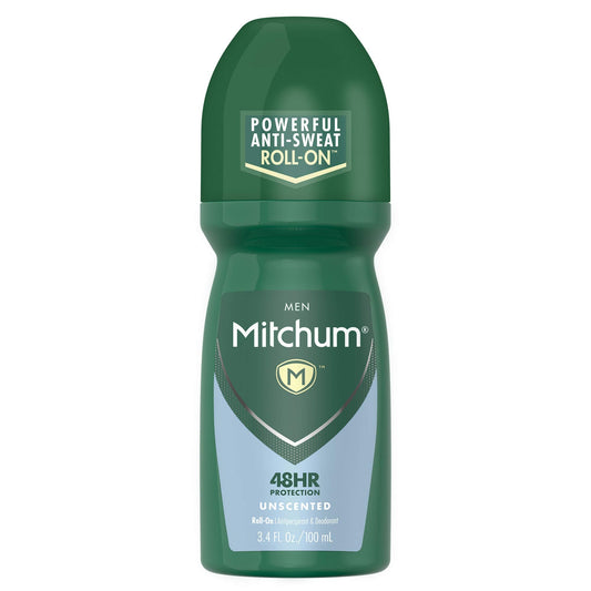 Mitchum Antiperspirant Deodorant Roll On for Men, 48 Hr Protection, Dermatologist Tested, Unscented, 3.4 oz