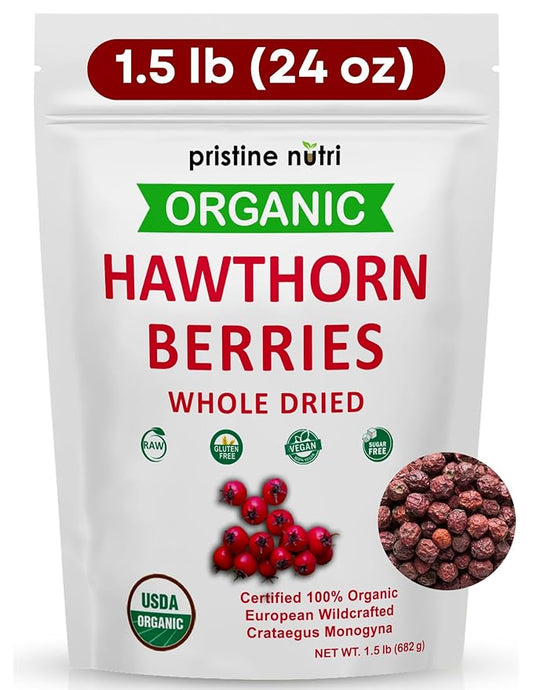 1.5 lbs (24 oz) hawthorn berry organic dried bulk | make hawthorn berry tea organic | 100% organic hawthorn berries whole dried | European Wild Berries | Make Wellness Tea for Heart Support, Blood Pressure and Stress Relief (packaging may vary)