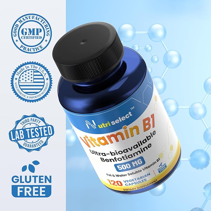 120 Capsules containing 500 mg of Vitamin B1, Non-GMO, Vegan, Gluten Free, Benfotiamine