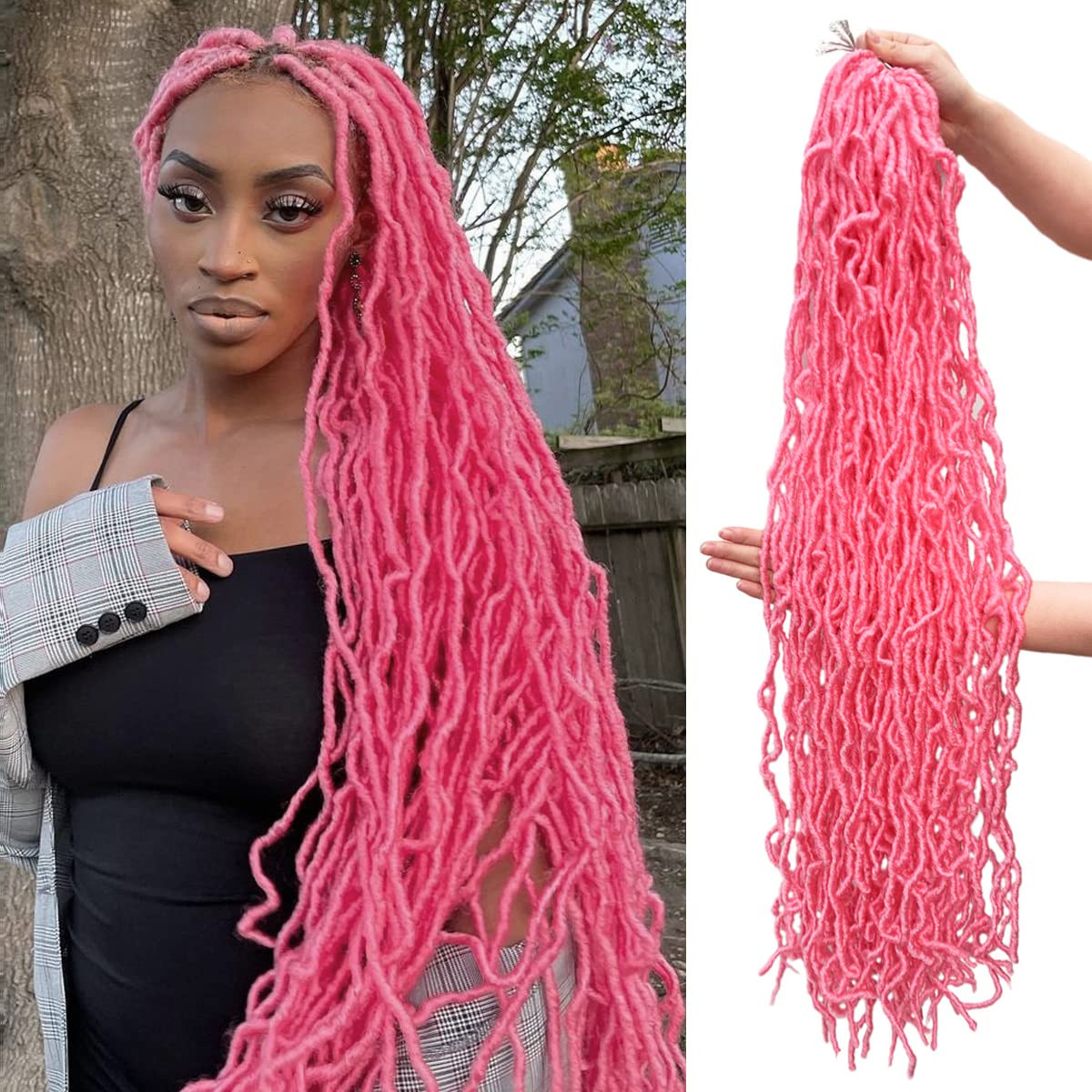 36 Inch 1 Pack Soft Locs Crochet Hair Color Pink Whole Strand No Extended Long New Faux Locs Pre-Looped Super Lightweight Synthe