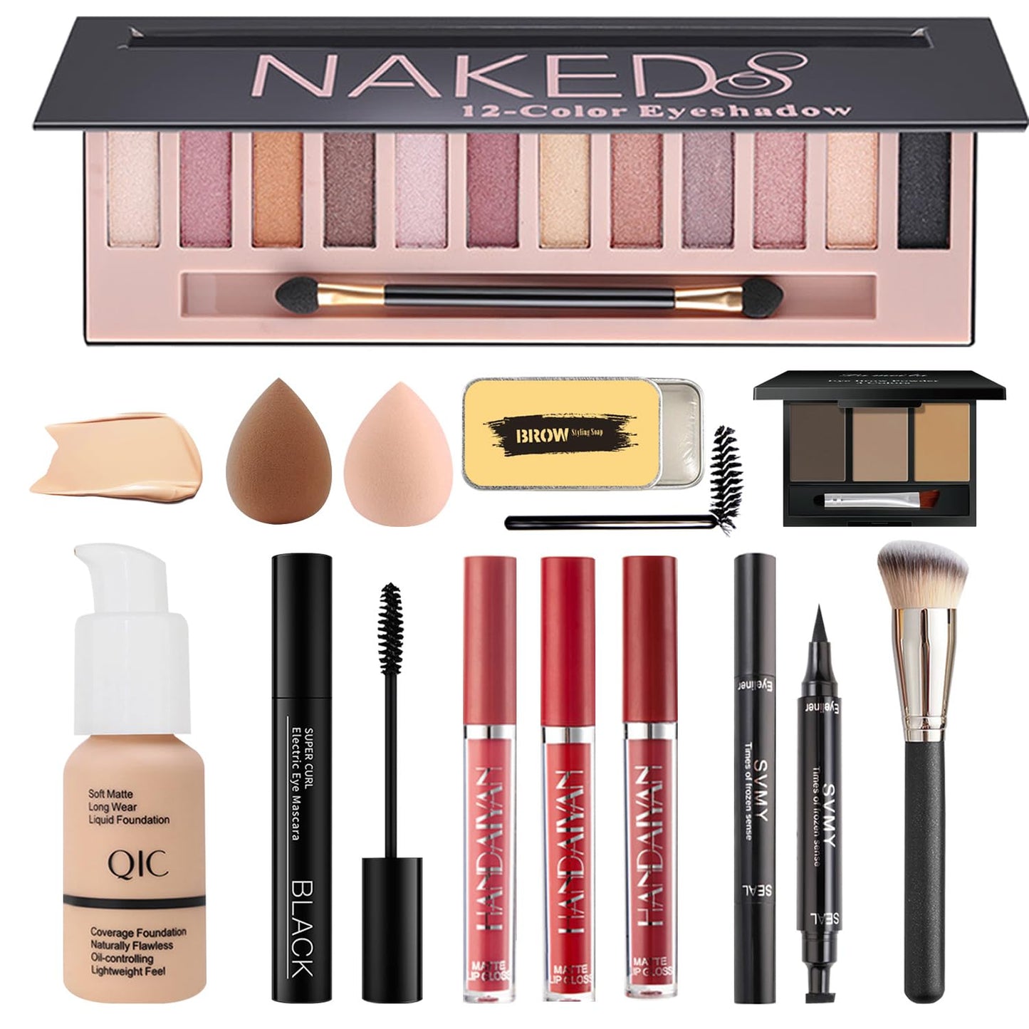 All In One Makeup Kit For Women Full Kit, Includes 12 Colors Naked Eyeshadow,Liquid Foundation, Lipstick Set, Mascara, Makeup Br