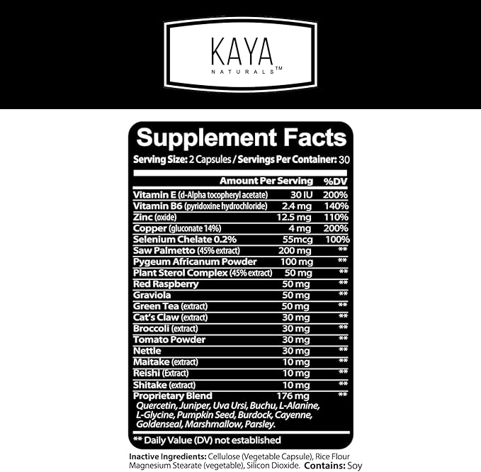 Kaya Naturals Prostate Support - Saw Palmetto, Potent DHT Blocker for Hair Growth, Promote Sleep, Beta Blocker to Reduce Frequent Urination, Support Bladder Emptying & Stamina Supplement (60 Capsules)