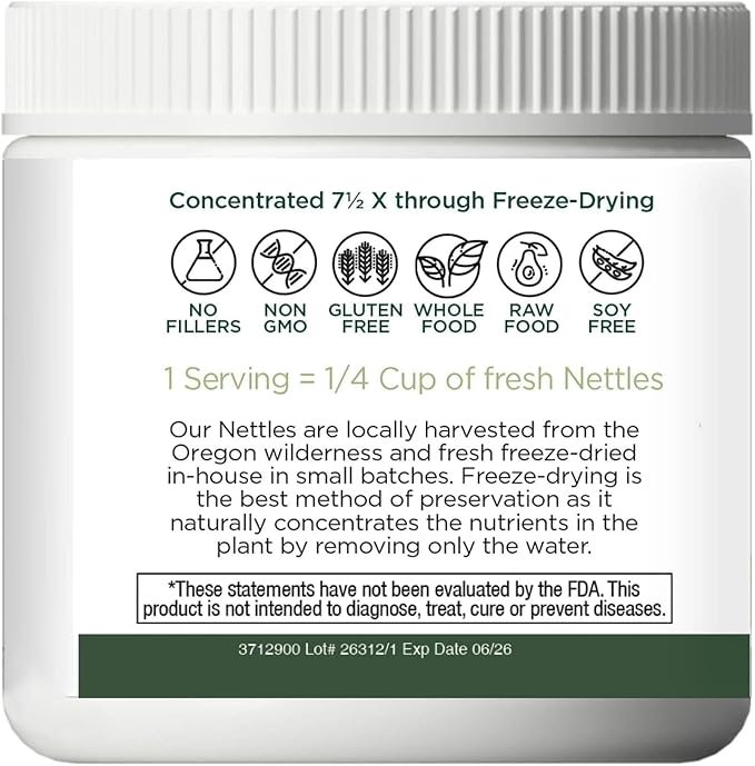 Eclectic Institute Raw Fresh Freeze-Dried Nettle Leaf Whole Food Powder | 2.1 oz (60 g)