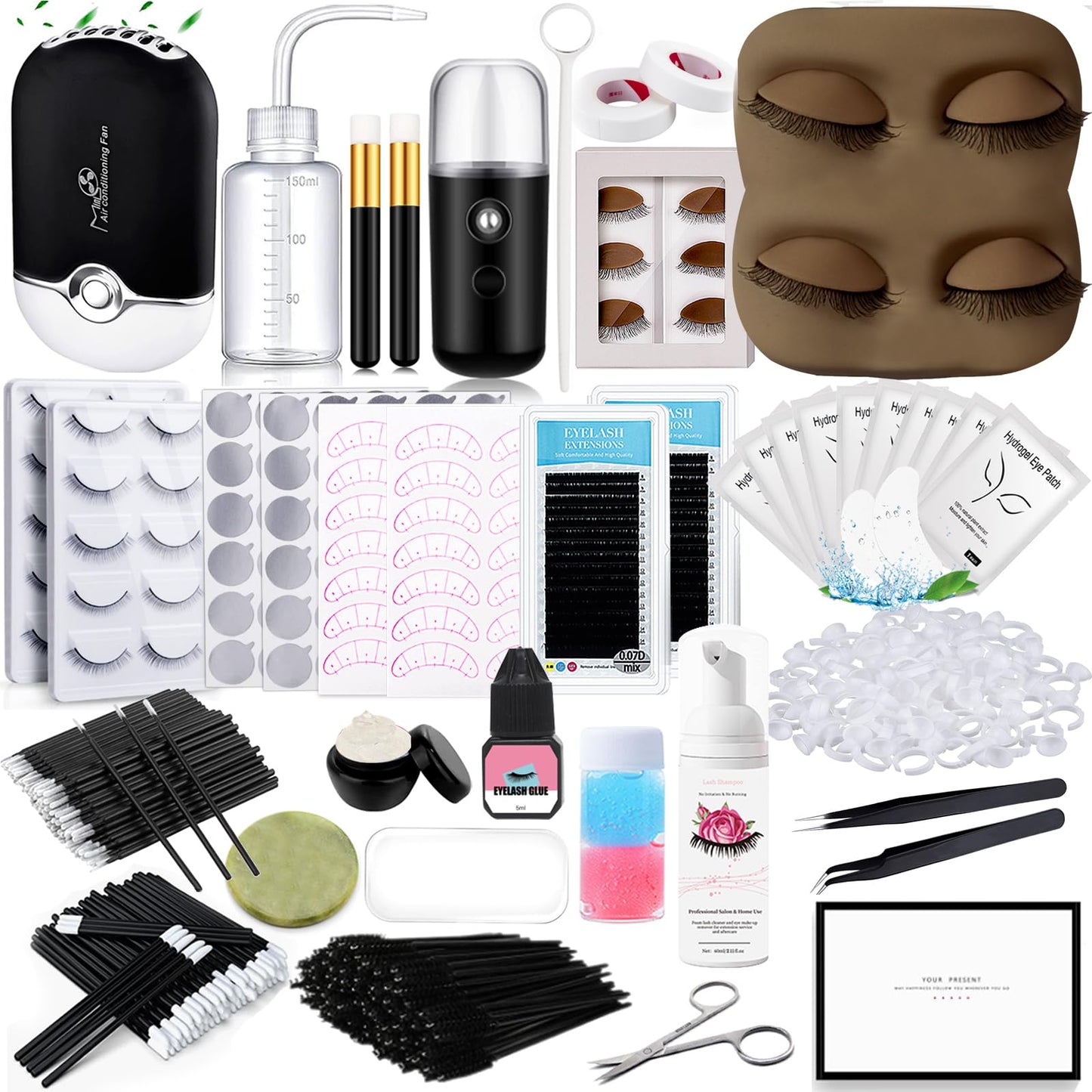 Lash Extension Kit For Beginners Lash Mannequin Head With Replaced Eyelids False Eyelashes Practice Eyelash Strips Facial Mister