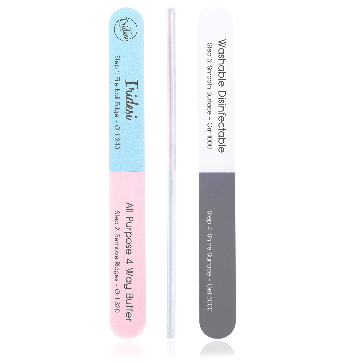 Iridesi 4 Way Finger Nail File And Buffer, Emery Boards For Natural Nails, 4 Fingernail Files In 1, Professional Filer Board And