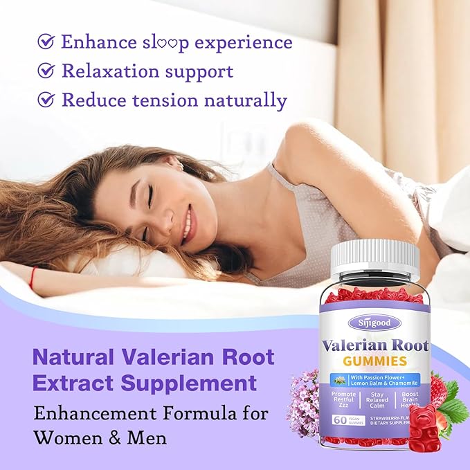 2 Pack Valerian Root Gummies Organic, Valerian Root Supplement for Zzz, Relaxation & Calm, Natural Herbal Supplement for Men & Women, Melatonin Free, Vegan, Non-GMO, Strawberry Flavor, 60 Count